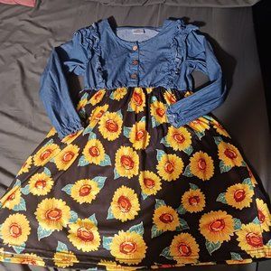 Girls Boutique sunflower and denim dress 4XL 7/8 or 8wore 2 times
